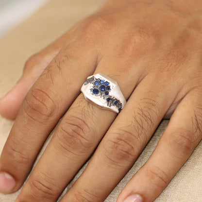 Blue Sapphire Sterling Silver Signet Ring