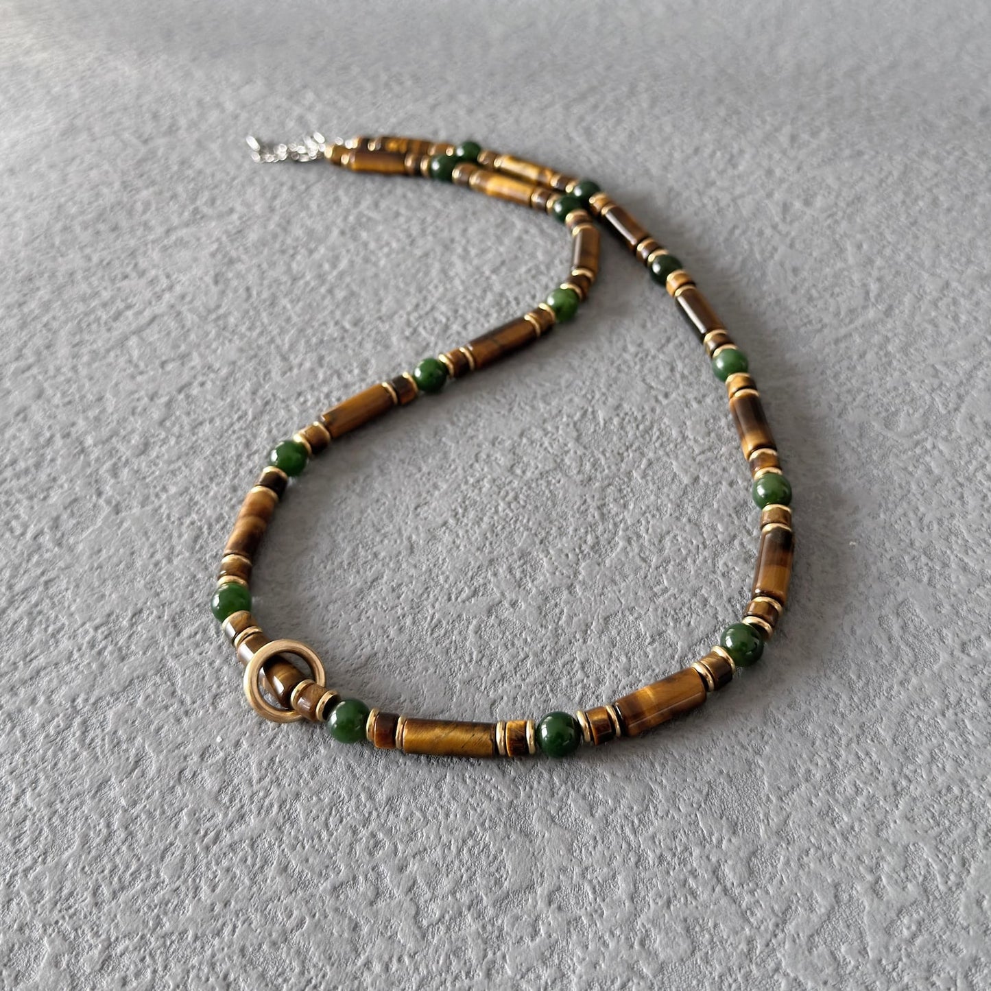 Jade Tiger Eye Geniune Gemstone Abundance Beaded Necklace