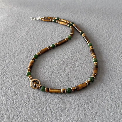 Jade Tiger Eye Geniune Gemstone Abundance Beaded Necklace