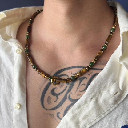 Jade Tiger Eye Geniune Gemstone Abundance Beaded Necklace