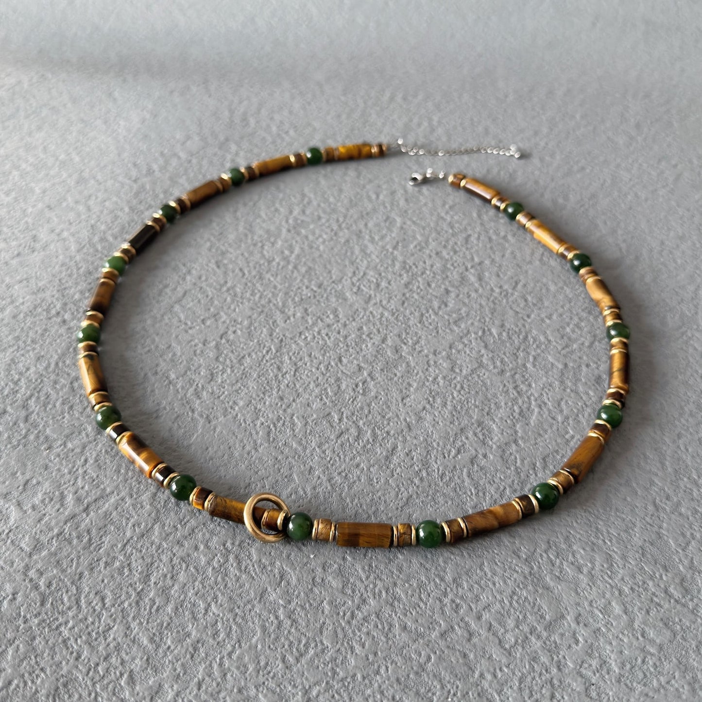 Jade Tiger Eye Geniune Gemstone Abundance Beaded Necklace
