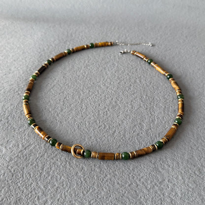 Jade Tiger Eye Geniune Gemstone Abundance Beaded Necklace