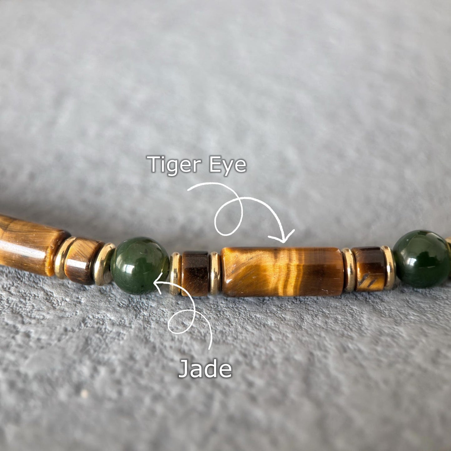 Jade Tiger Eye Geniune Gemstone Abundance Beaded Necklace