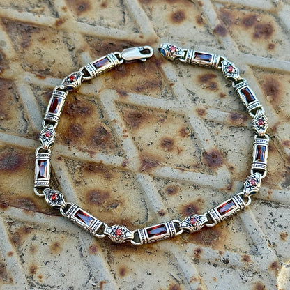 Men Silver Ruby Hand-Engraved Bracelet