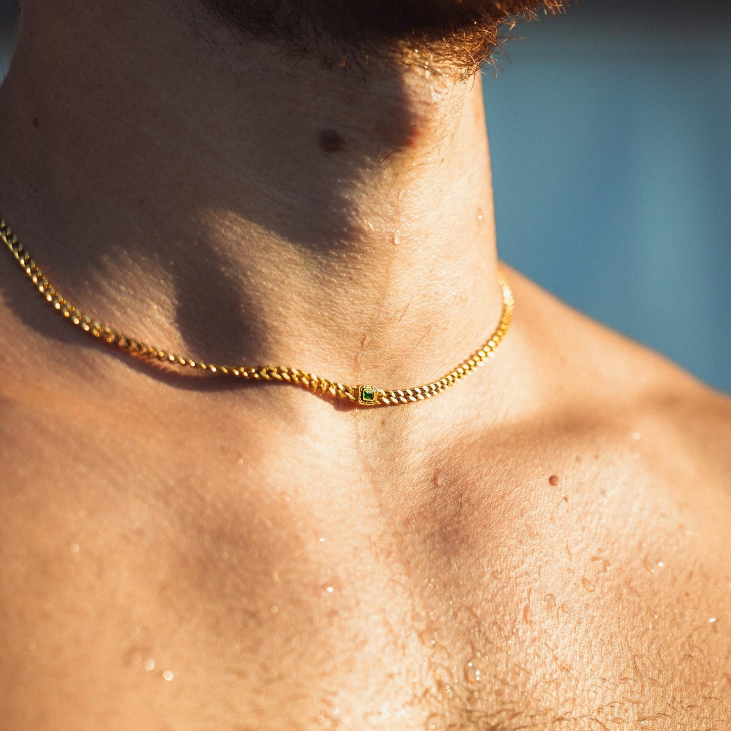 Green Emerald Styled Gold Chain Necklace