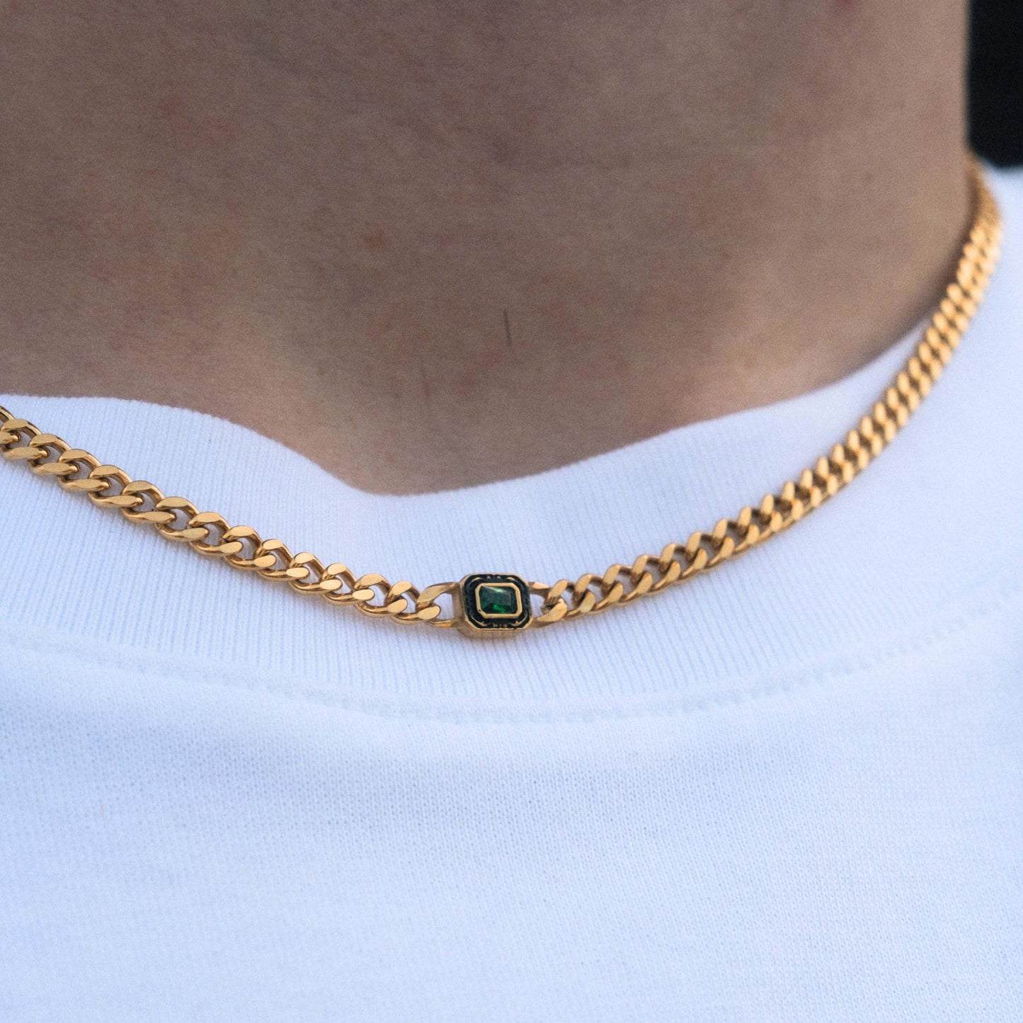 Green Emerald Styled Gold Chain Necklace