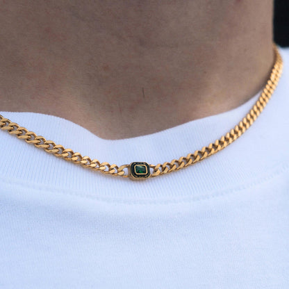 Green Emerald Styled Gold Chain Necklace