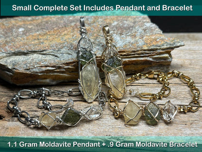 Genuine Moldavite with Libyan Desert Glass and Herkimer Diamond Pendant Necklace