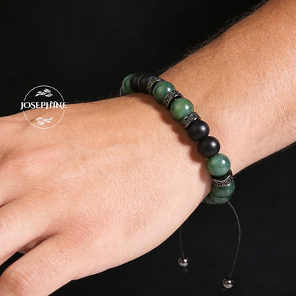 Black Onyx Natural Stone Adjustable Men's Bracelet, Gift for Husband Dad, Spiritual Healing Protection Powerful