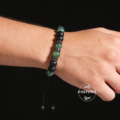 Black Onyx Natural Stone Adjustable Men's Bracelet, Gift for Husband Dad, Spiritual Healing Protection Powerful