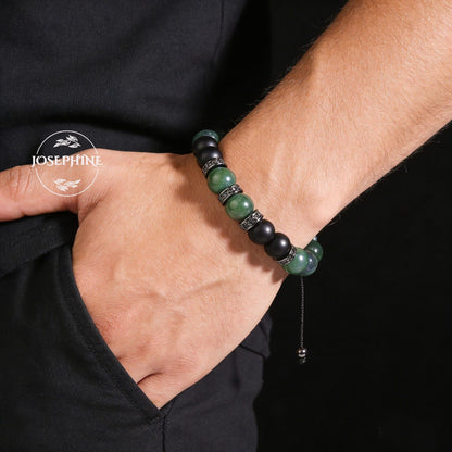 Black Onyx Natural Stone Adjustable Men's Bracelet, Gift for Husband Dad, Spiritual Healing Protection Powerful