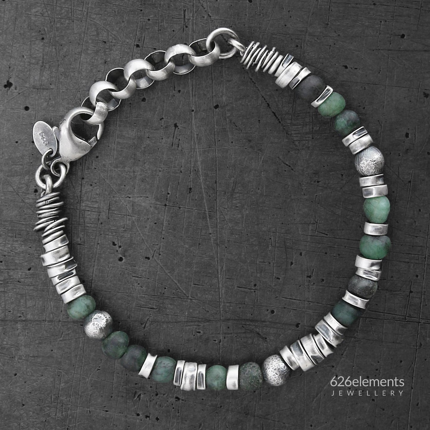 Natural Deep Forest Green GemstonesEmerald Sterling Silver Men's Bracelet