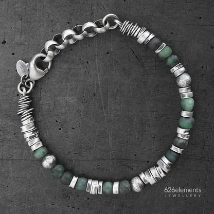 Natural Deep Forest Green GemstonesEmerald Sterling Silver Men's Bracelet