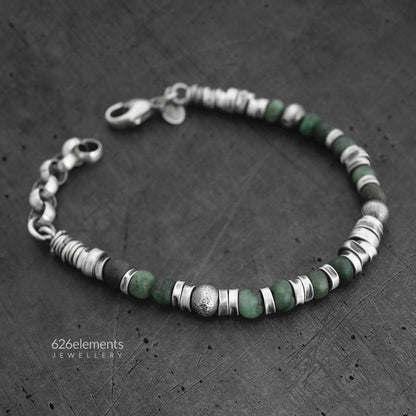 Natural Deep Forest Green GemstonesEmerald Sterling Silver Men's Bracelet