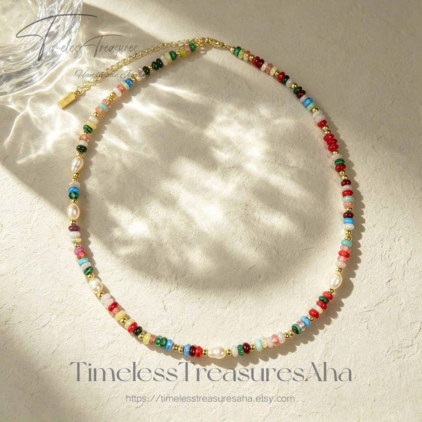 Handmade Colorful Crystal & Freshwater Pearl Beaded Necklace