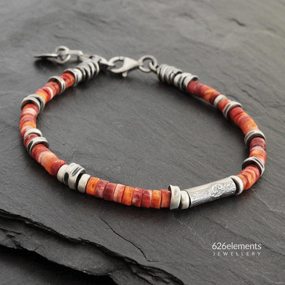 Spiny Oyster & 925 Silver Men's Bracelet