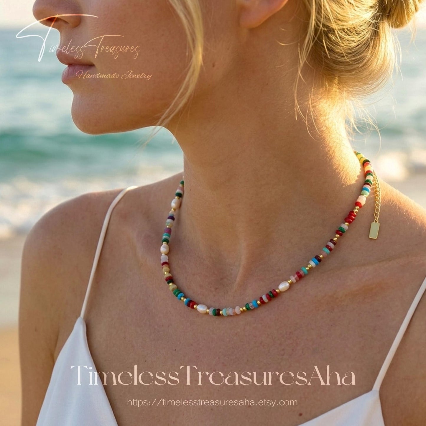 Handmade Colorful Crystal & Freshwater Pearl Beaded Necklace