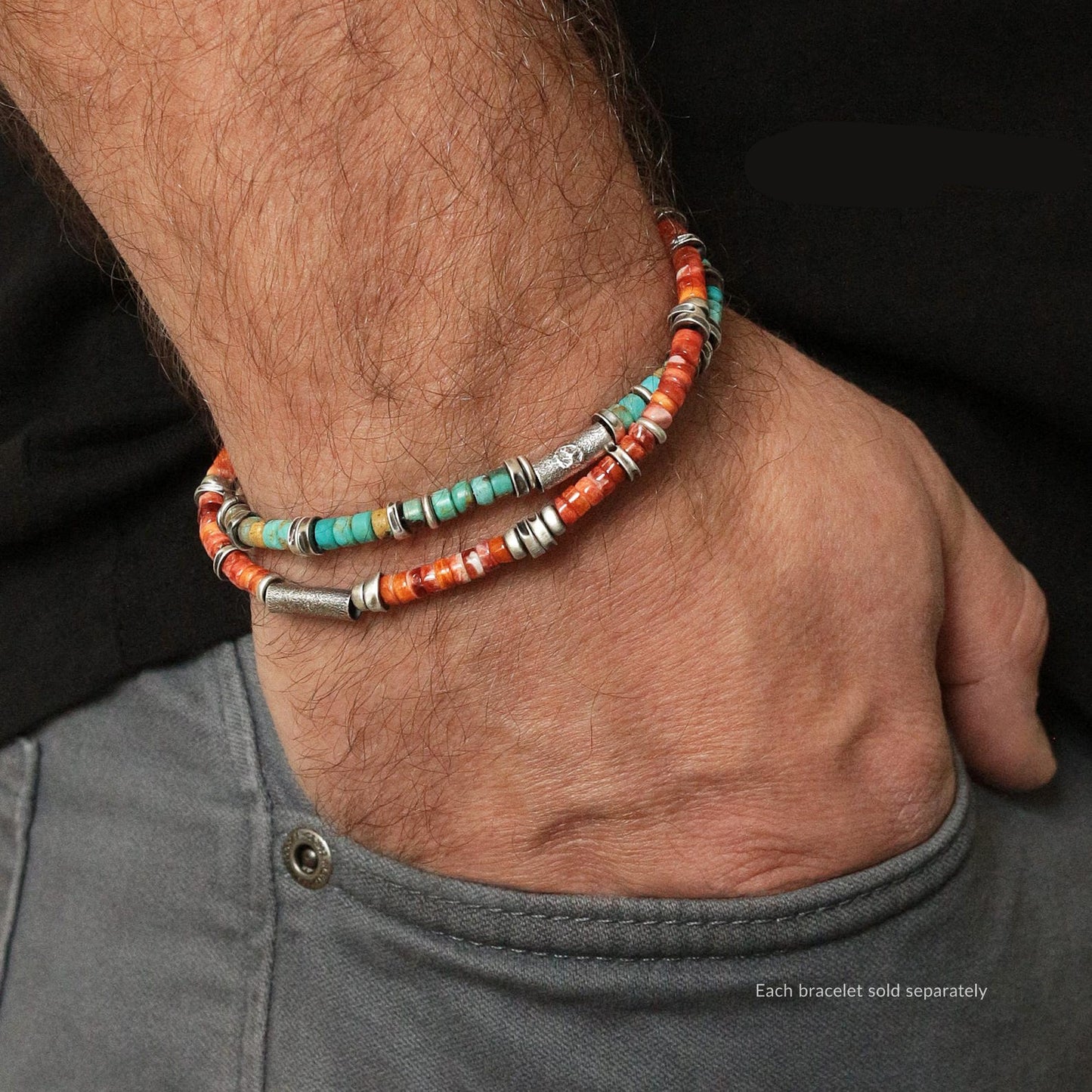 Spiny Oyster & 925 Silver Men's Bracelet