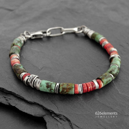 African Turquoise & Spiny Oyster Bracelet