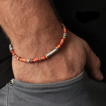 Spiny Oyster & 925 Silver Men's Bracelet