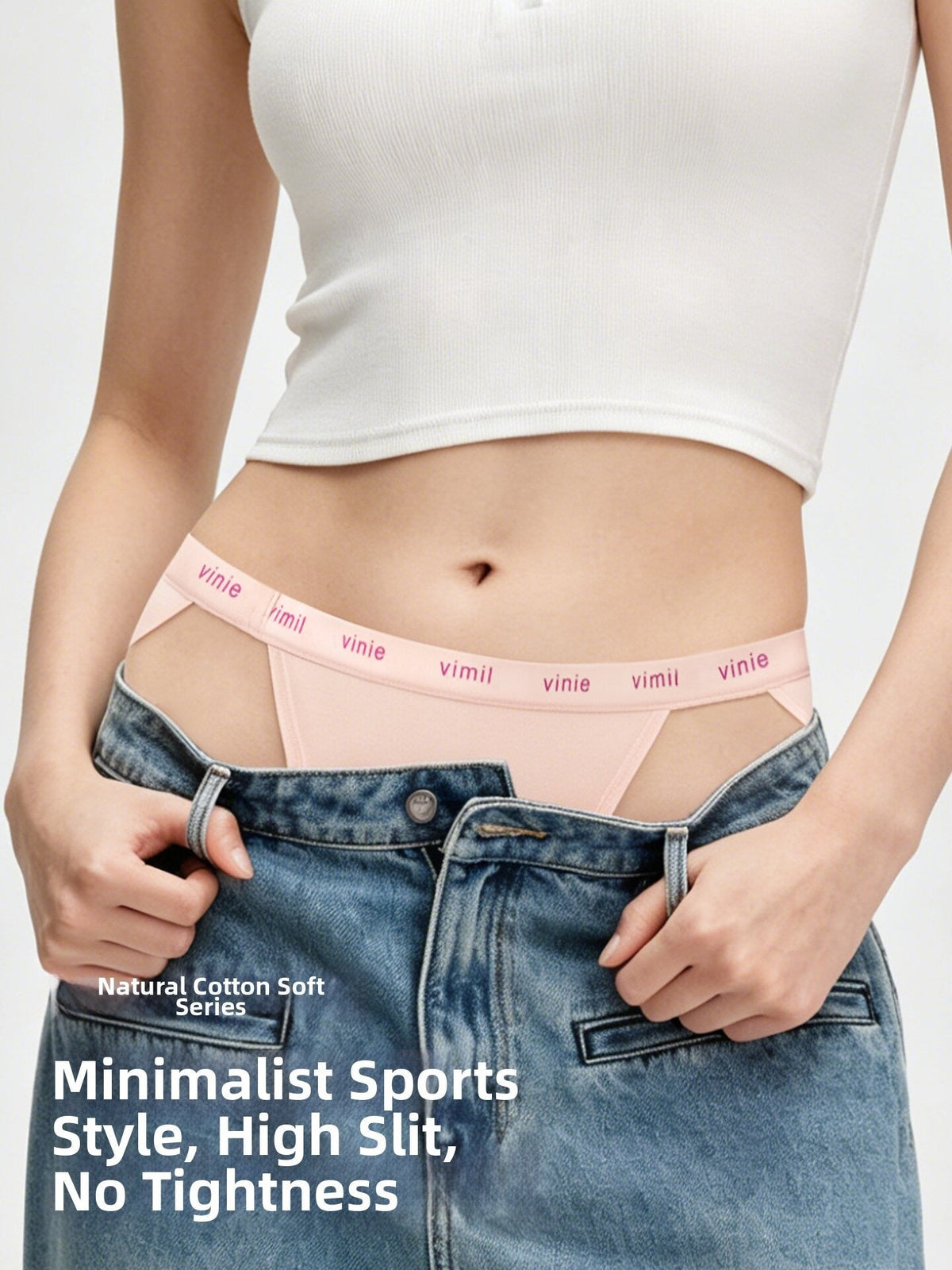 Low-waisted Pure Cotton High-cut 10A Antibacterial Thong Panties