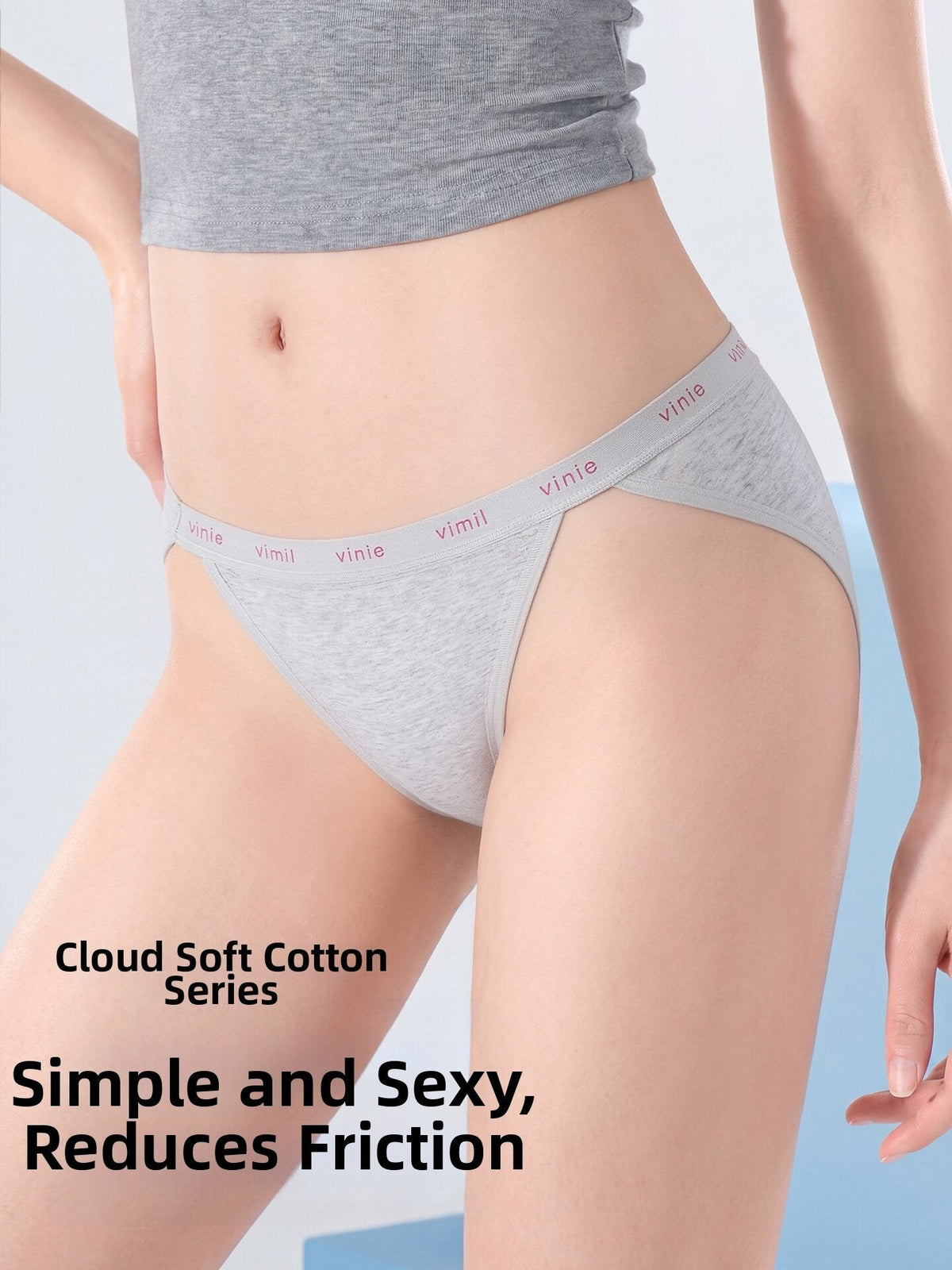 Low-waisted Pure Cotton High-cut 10A Antibacterial Thong Panties