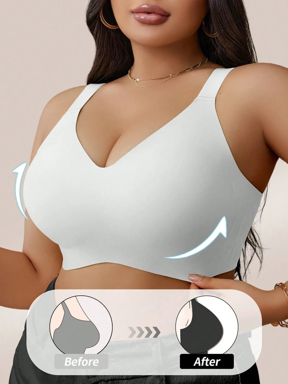 Women Seamless Jelly Stripe Soft Support Wireless Bra Lift Padded Bra