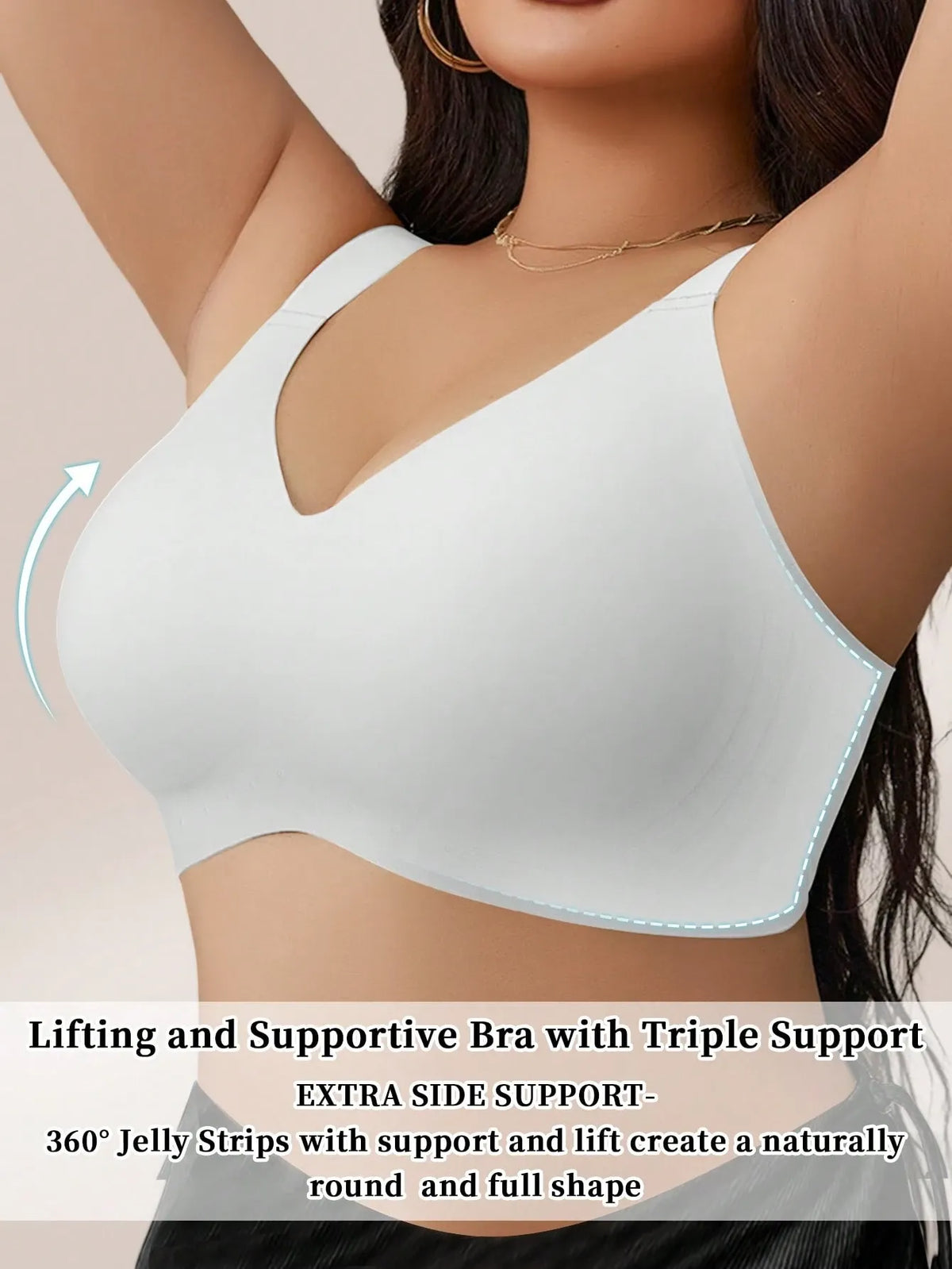 Women Seamless Jelly Stripe Soft Support Wireless Bra Lift Padded Bra