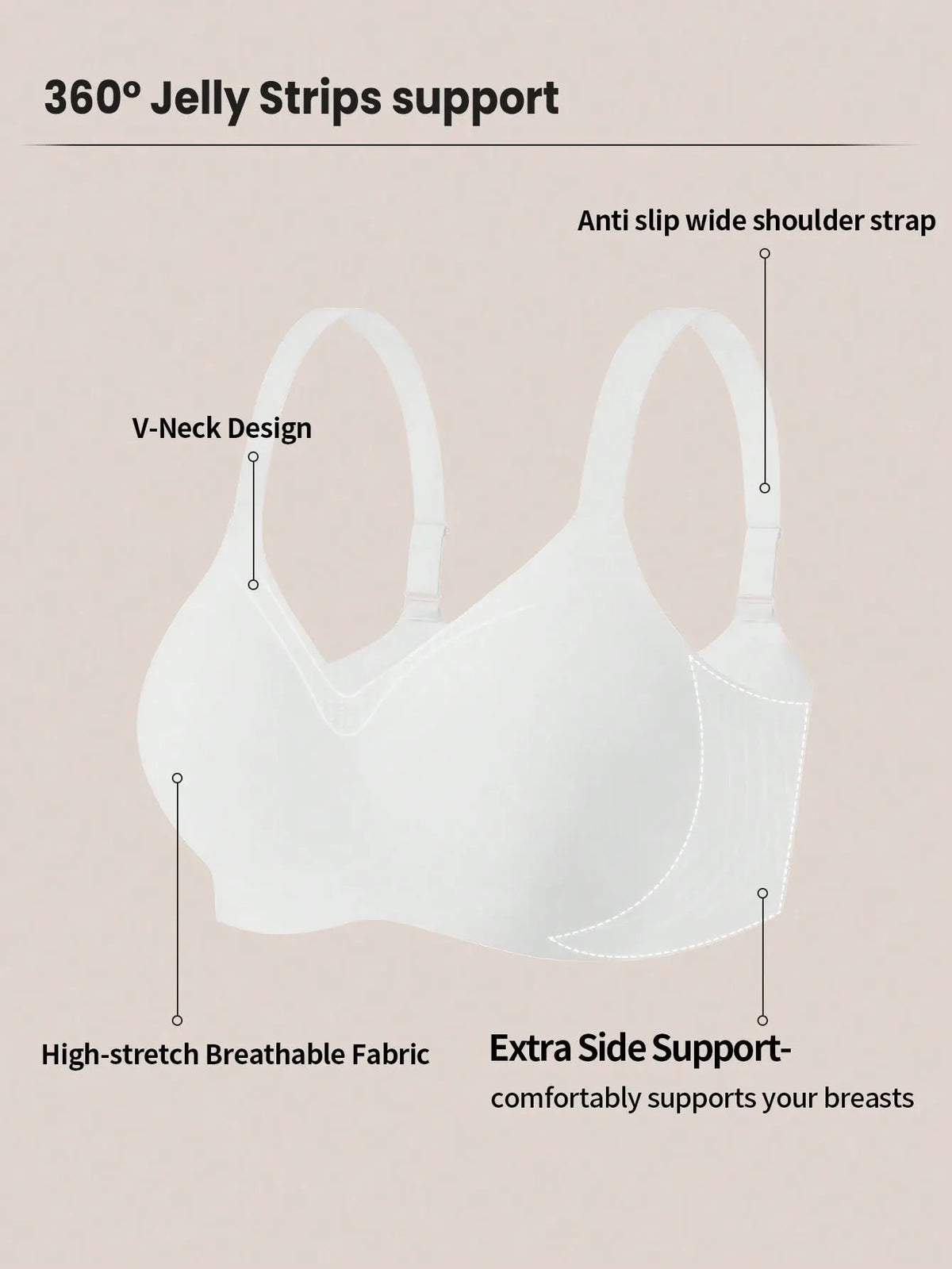 Women Seamless Jelly Stripe Soft Support Wireless Bra Lift Padded Bra