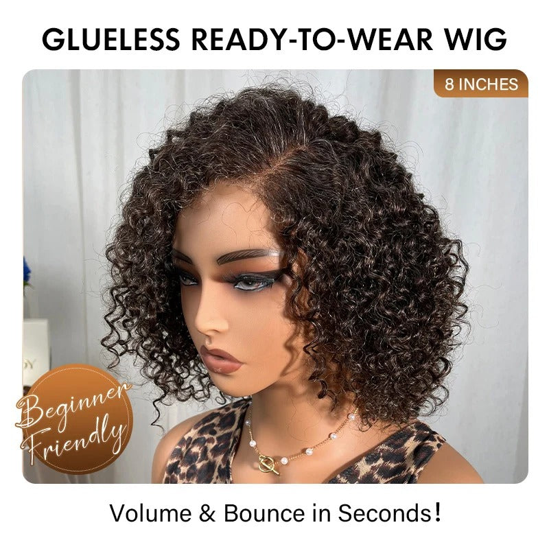 Lynn | Wear & Go Jerry Curly Wig - Dark Brown with Gray Blend 5x5 HD Lace Glueless Human Hair