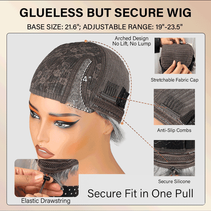 Lena | Instant Salt & Pepper Edgy Pixie Cut Wig Natural Wave Human Hair Glueless Wigs