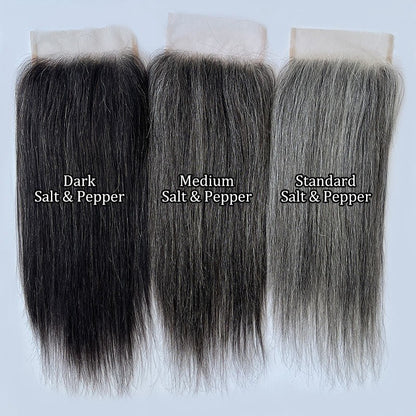 Salt and Pepper 5"x5" Swiss Lace Toppers with Clips Hair Piece Straight Human Hair
