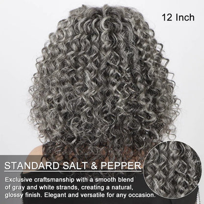 Karla | Timeless Silver Gray Wigs Water Wave Human Hair Salt & Pepper 5x5 HD Lace Wigs For Women
