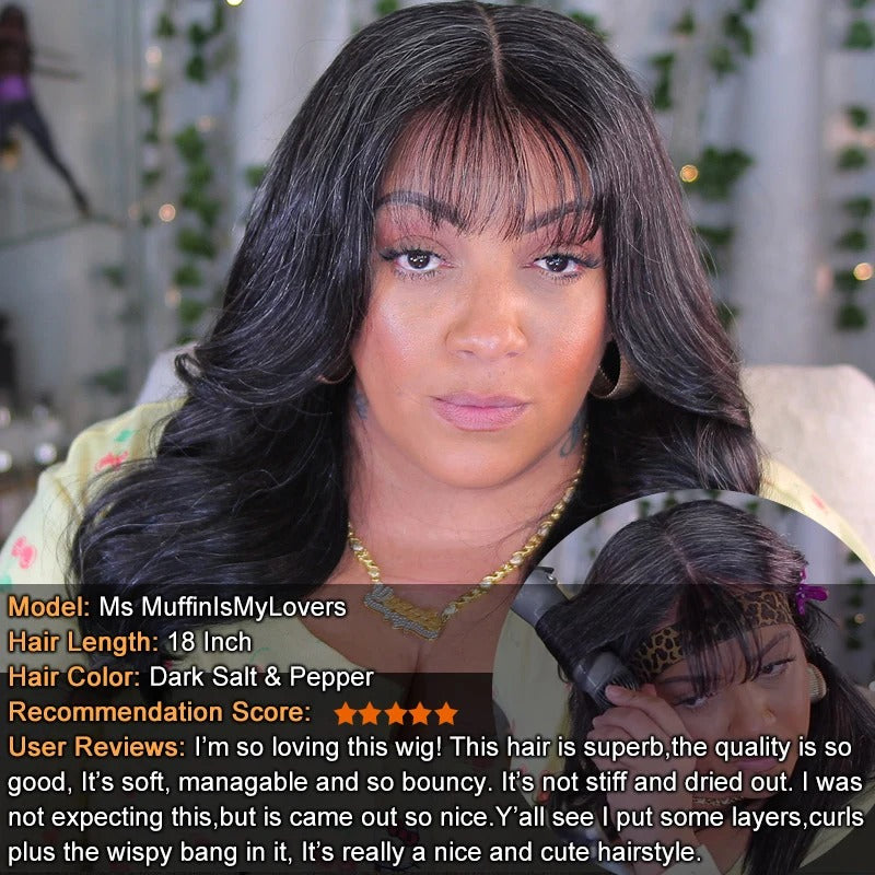 Zora | Trendy Dark Salt And Pepper Straight Human Hair Full Frontal 13x4 HD Lace Wig For Women