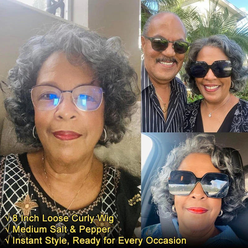 Dorothy | Instant Wear To Go Salt And Pepper Wig Glueless Human Hair Loose Curly Bob For Seniors