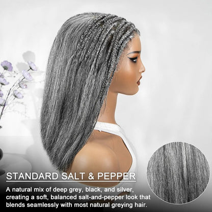 Melody | Salt & Pepper Boho Braid Wig Straight Hair 13x4 Full Frontal Wig - Half Cornrow, Half Loose Style