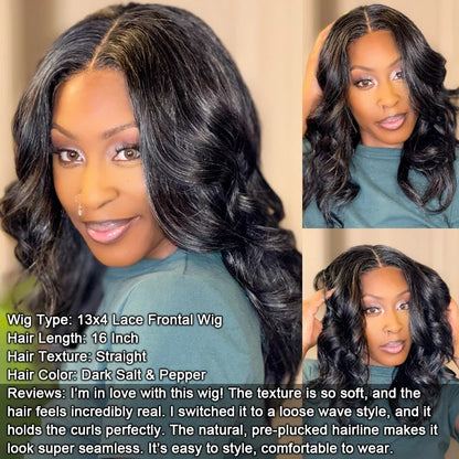 Zora | Trendy Dark Salt And Pepper Straight Human Hair Full Frontal 13x4 HD Lace Wig For Women