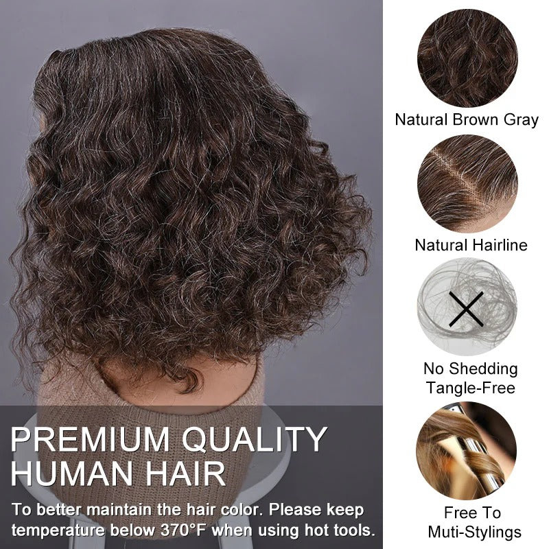 Sonya | Ready-to-Go Water Wave Bob - Dark Brown with Gray Blends Human Hair Glueless Lace Wig