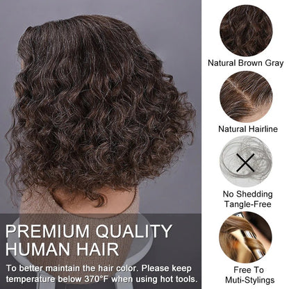 Sonya | Ready-to-Go Water Wave Bob - Dark Brown with Gray Blends Human Hair Glueless Lace Wig