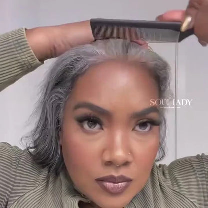 Karen | Salt And Pepper Human Hair Ponytail Extensions Silver Gray Body Wave Drawstring PonyTail Hair