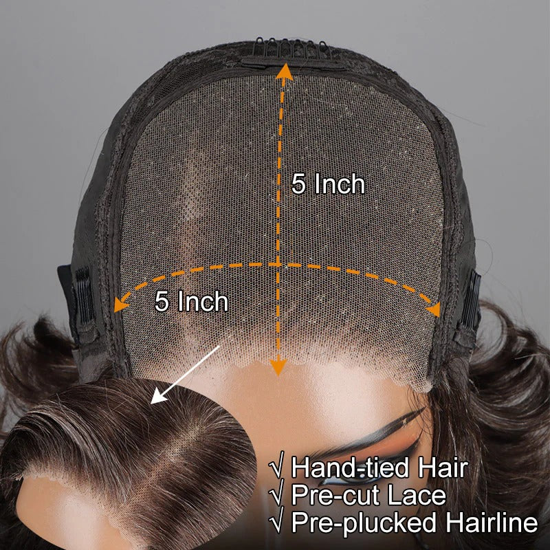 Sonya | Ready-to-Go Water Wave Bob - Dark Brown with Gray Blends Human Hair Glueless Lace Wig