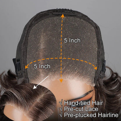 Sonya | Ready-to-Go Water Wave Bob - Dark Brown with Gray Blends Human Hair Glueless Lace Wig