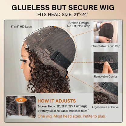 Lynn | Wear & Go Jerry Curly Wig - Dark Brown with Gray Blend 5x5 HD Lace Glueless Human Hair