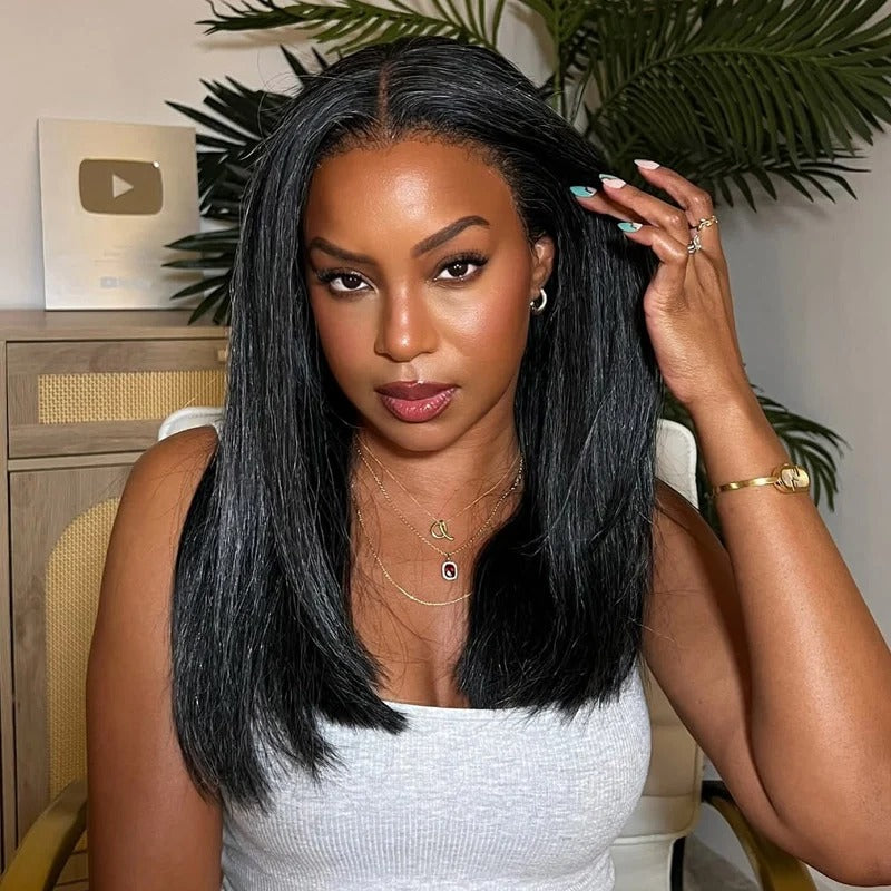 Zora | Trendy Dark Salt And Pepper Straight Human Hair Full Frontal 13x4 HD Lace Wig For Women