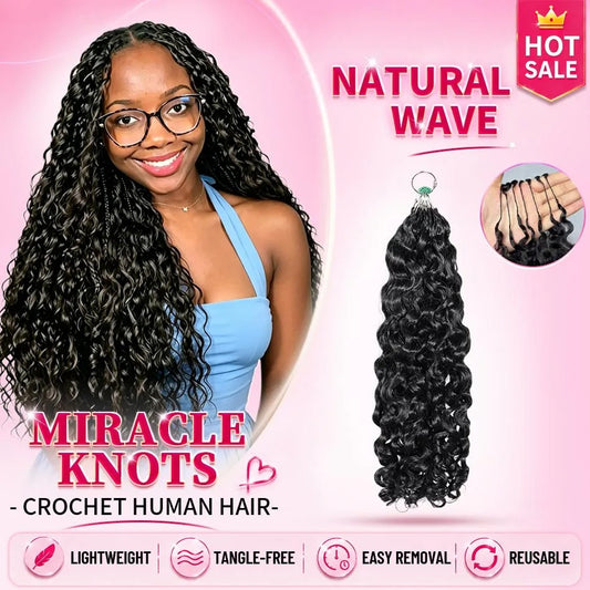 【Crochet Hair】Natural Wave Knotless Crochet Braids Human Hair Pre-looped Extensions Lightweight & Reusable