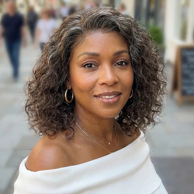 Sonya | Ready-to-Go Water Wave Bob - Dark Brown with Gray Blends Human Hair Glueless Lace Wig
