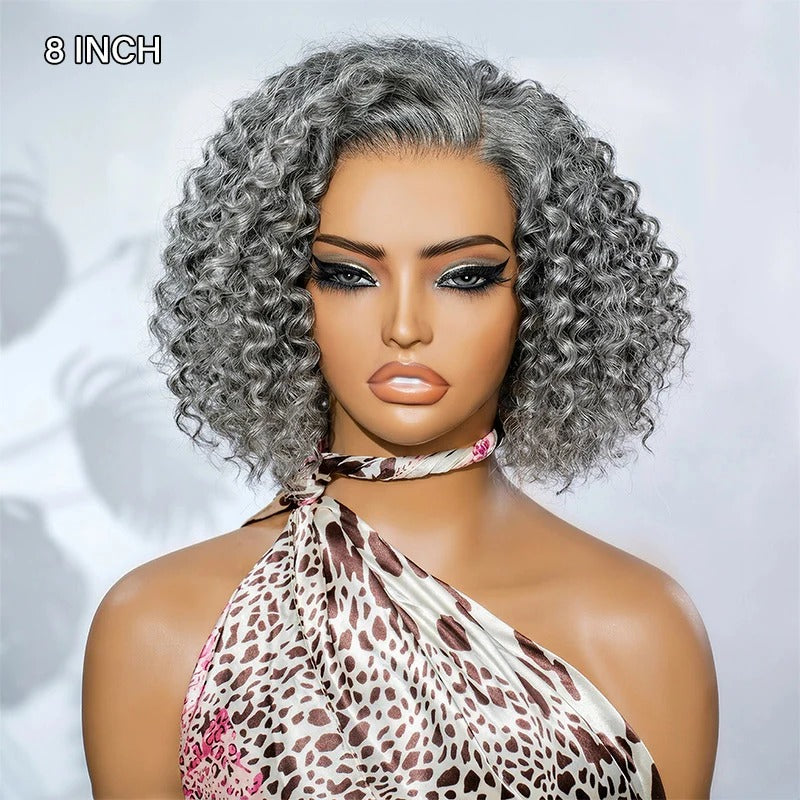 Ruby | Short Jerry Curly Gray Wig | Real Salt & Pepper Human Hair Glueless Lace Wigs Mature & Stylish