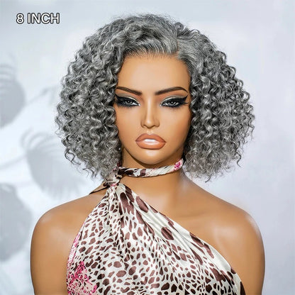 Ruby | Short Jerry Curly Gray Wig | Real Salt & Pepper Human Hair Glueless Lace Wigs Mature & Stylish