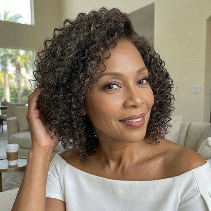 Lynn | Wear & Go Jerry Curly Wig - Dark Brown with Gray Blend 5x5 HD Lace Glueless Human Hair