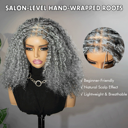 Maggie | Salt & Pepper Boho Curly Human Hair Wig With Hand-Wrapped Root For A Real Scalp Look